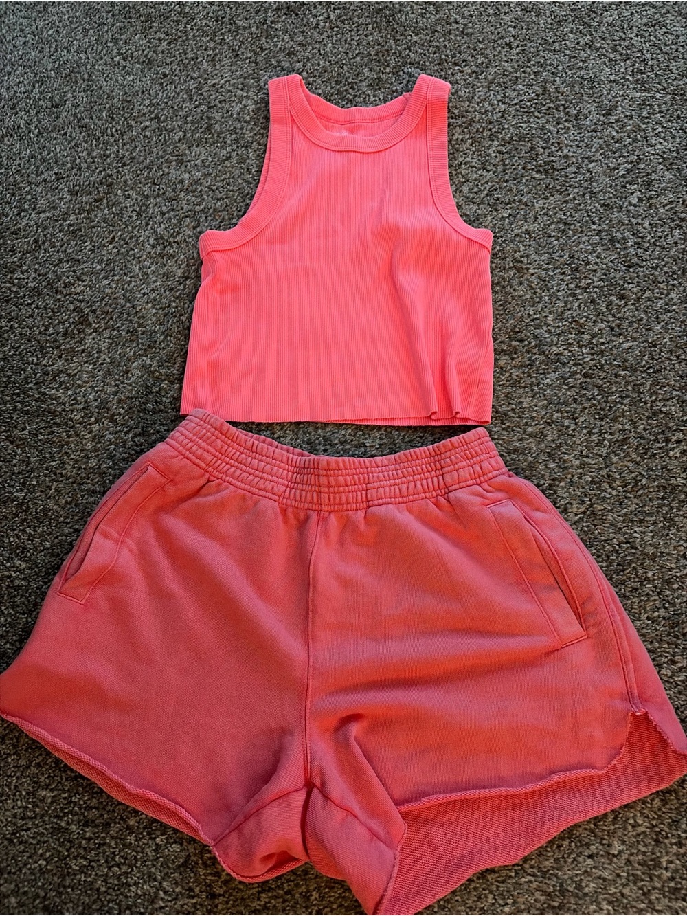Aerie Coral Pink Ribbed Tank and Lounge Shorts Set. Shorts S Tank Med